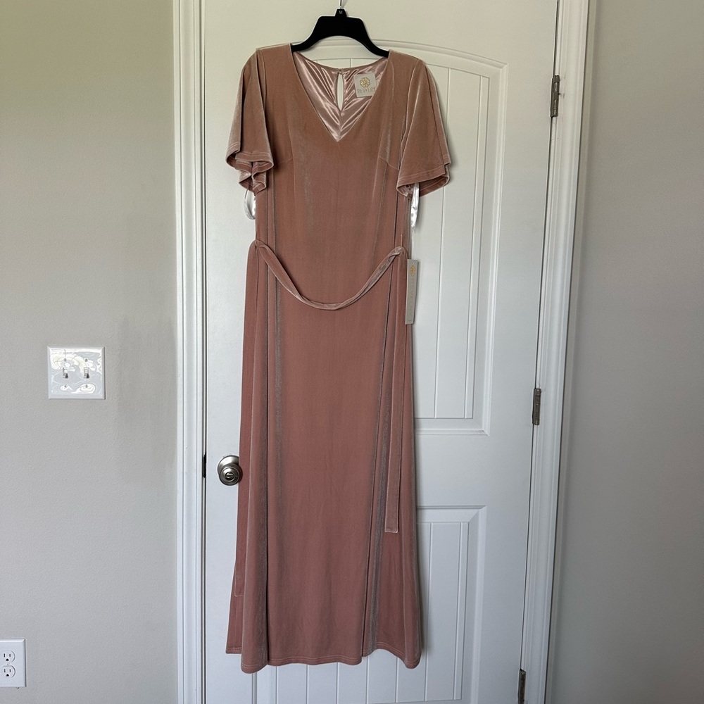 Revelry Pearl Pink Flutter Sleeve Velvet V-Neck Gown NWT